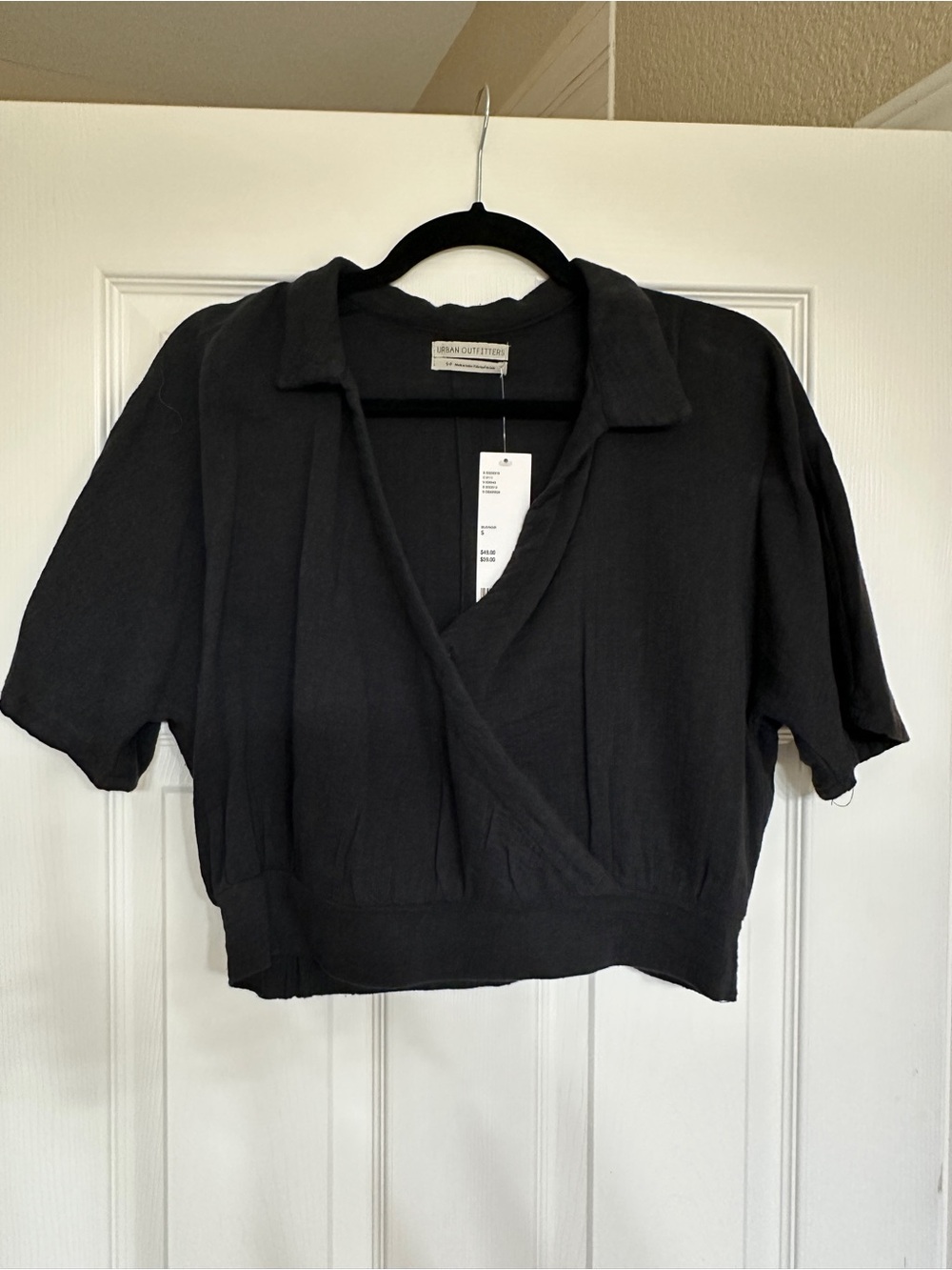 Urban Outfitters Black Cropped Wrap Collar Top